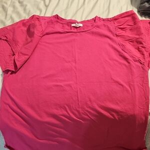 Pink Ruffled Relaxed Short Sleeve T-Shirt